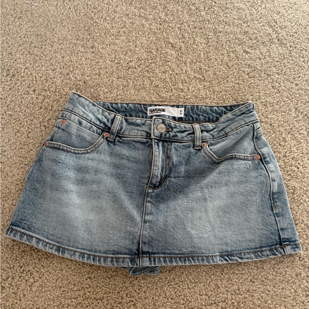 Garage Blue Denim Skirt With Built In Shorts